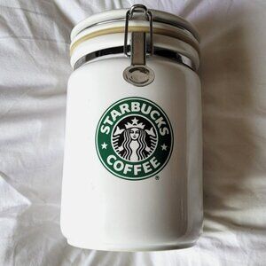 Starbucks White Canister Storage Container Lockable Lid Coffee 8"